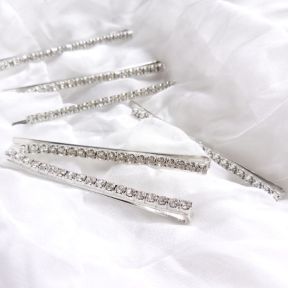 Rhinestone Studded Glam Style Hair Pin 2 Clip Set - Picture 6 of 8